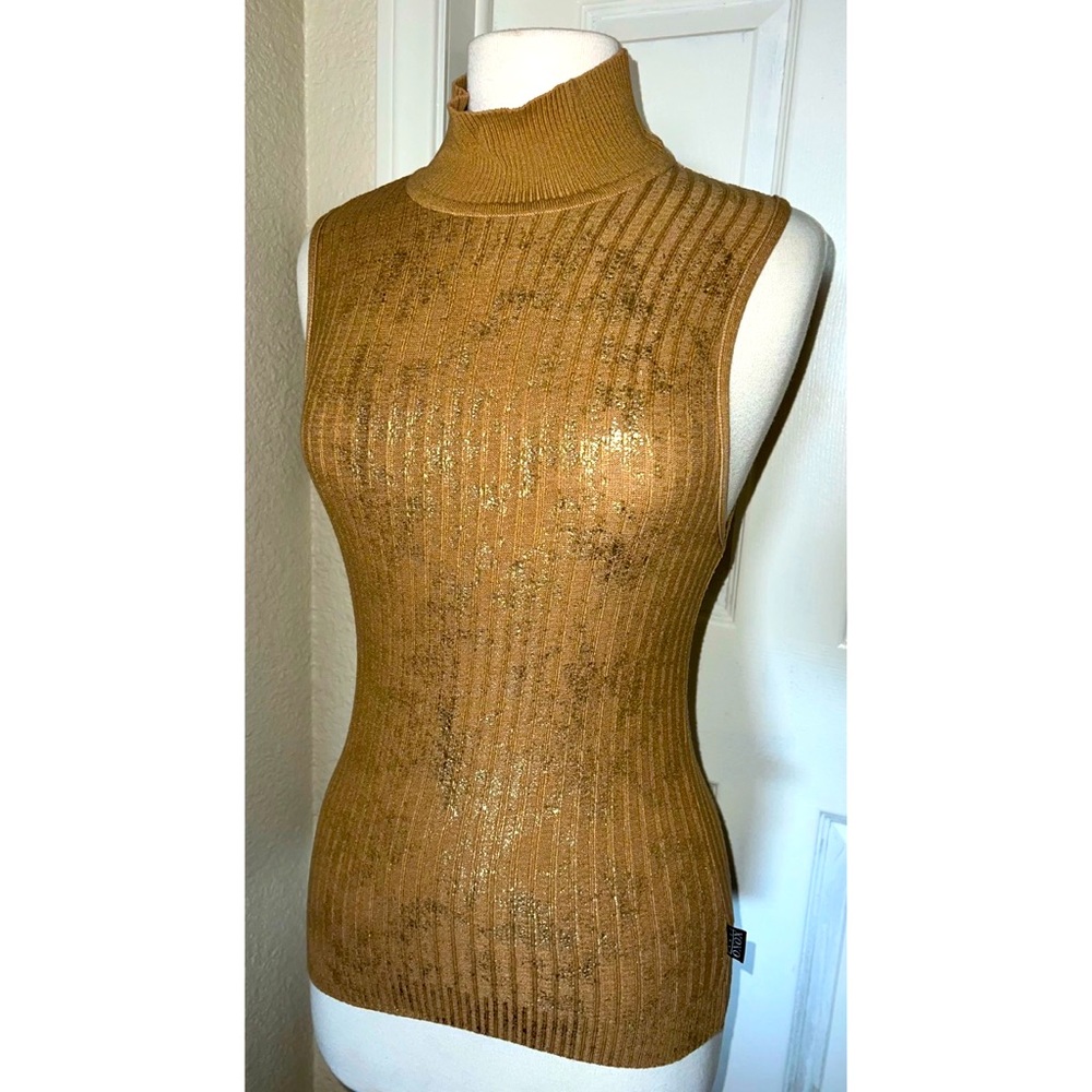 XOXO Tan & Gold Turtleneck Tank Top